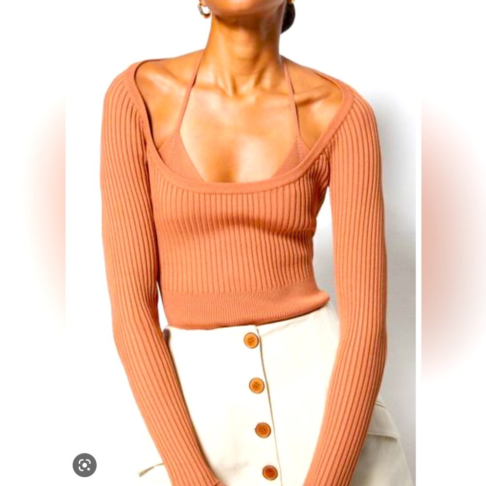 Jonathan Simkhai Signature Robbed Knit Jayline Bralette Pullover Dawn XS New!